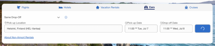 Screenshot of Amex Travel showing rental car bookings