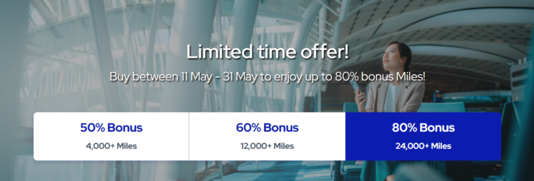 Banner image advertising buy Flying Blue miles with up to an 80% bonus