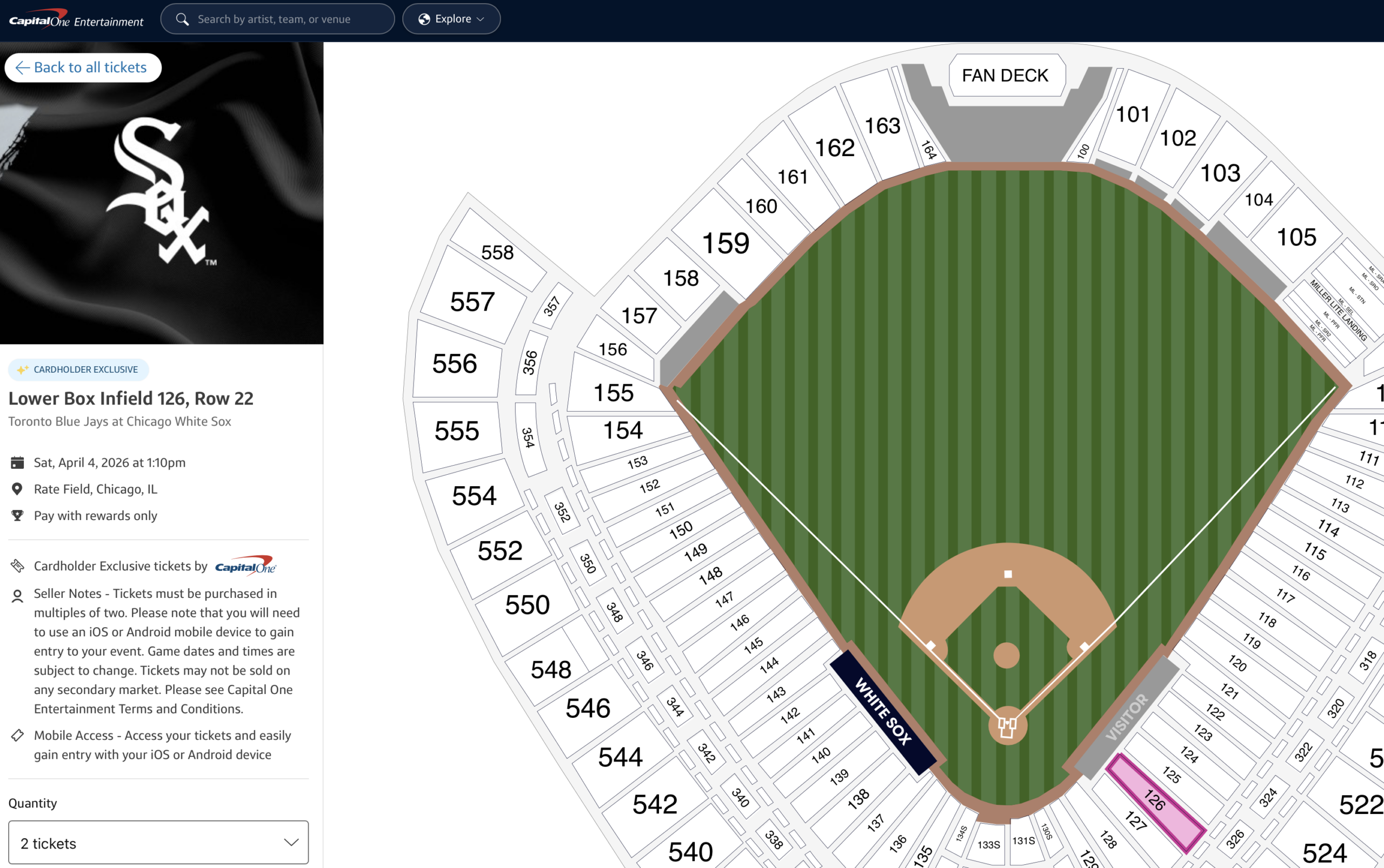 Capital One Entertainment Sox tickets for 5k Capital One miles.