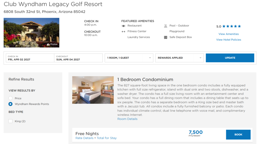 Wyndham Rewards free night redemption at Legacy Golf Resort