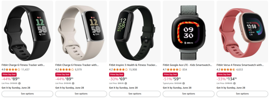 Screenshot of Amazon landing page of FitBit deals for Amazon Prime Day