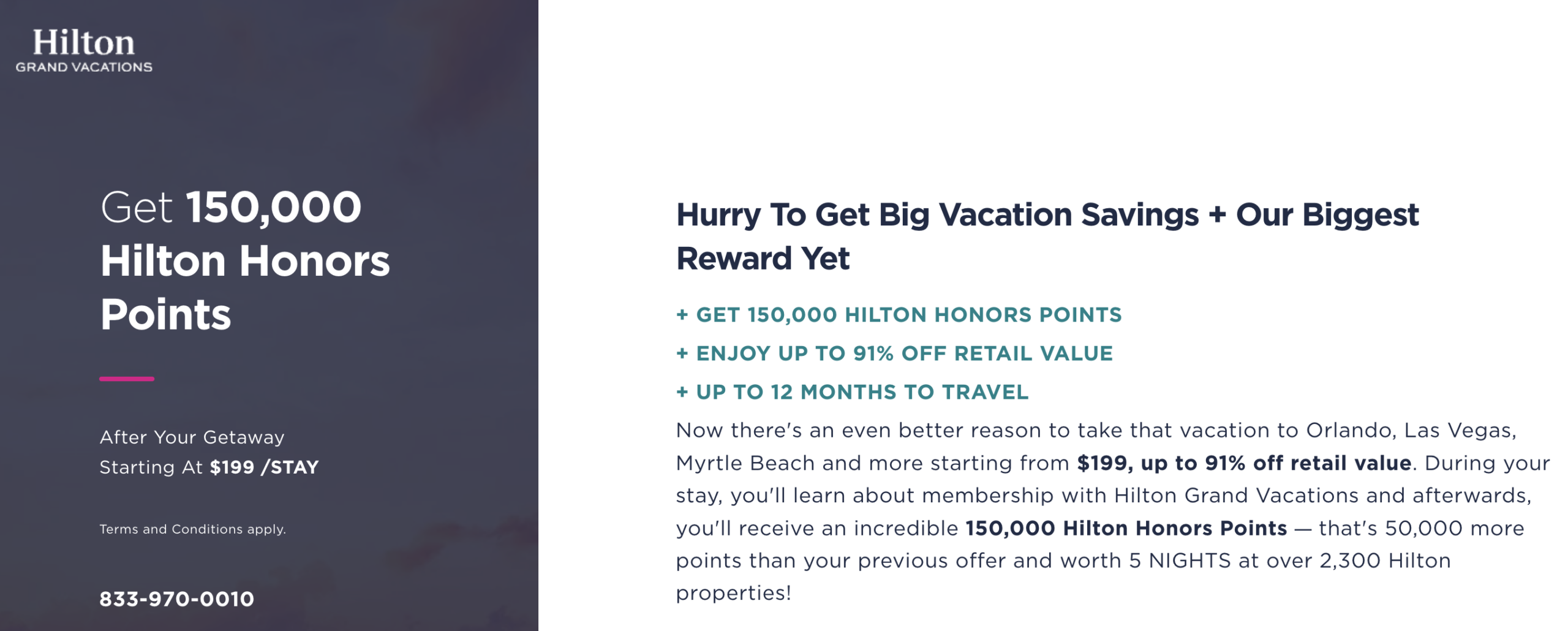 Hilton timeshare offer for 150k points.