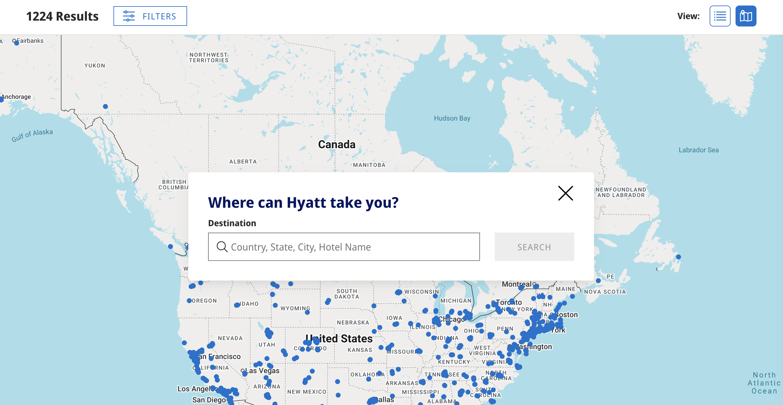 Screenshot of World of Hyatt brand map