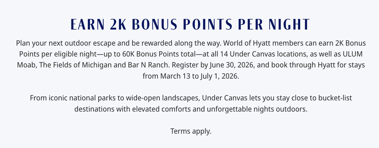 Hyatt Under Canvas promotion.