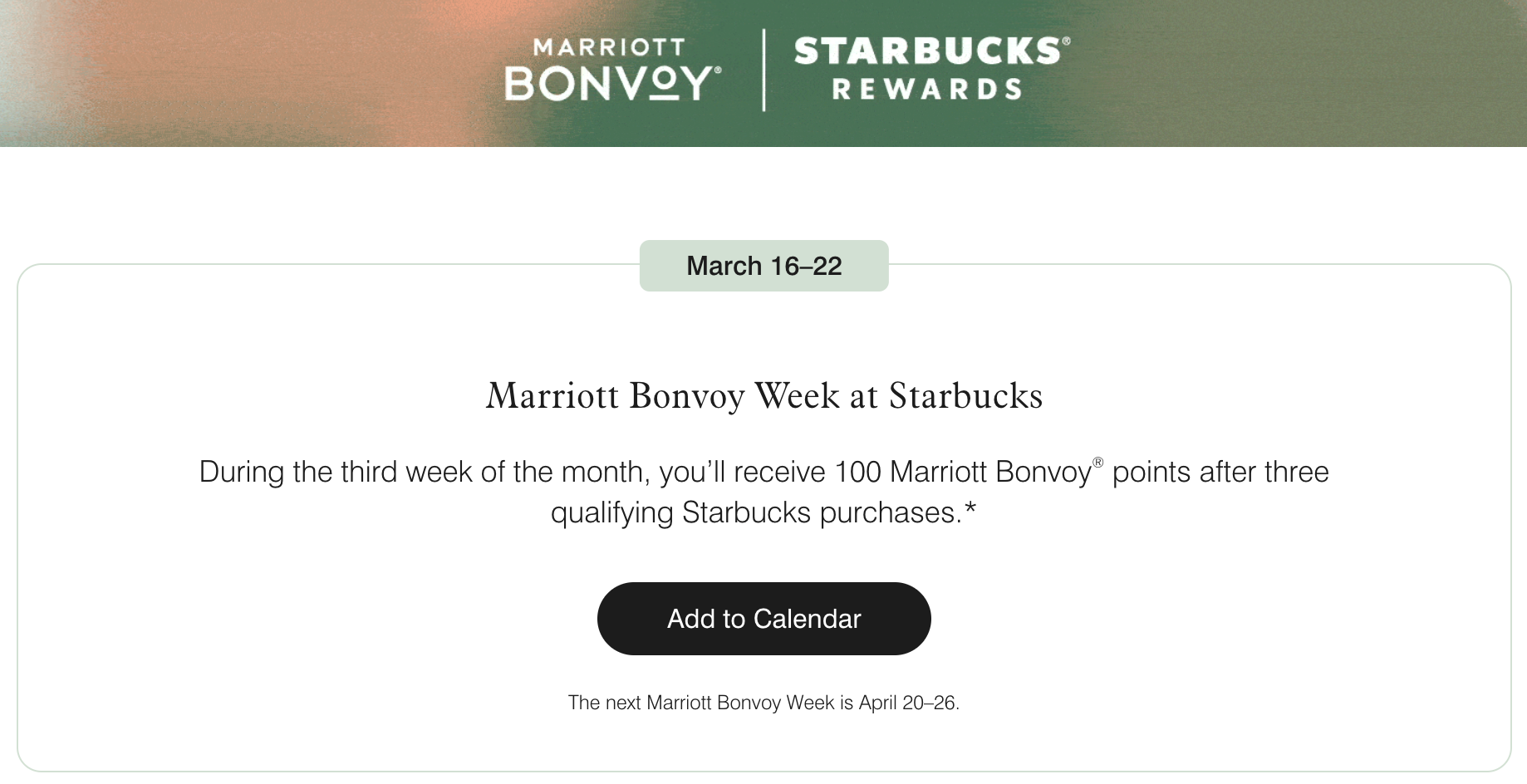 Starbucks / Marriott Member Week for March 2026.