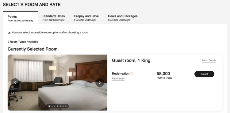 Screenshot of Marriott's website showing a free night redemption