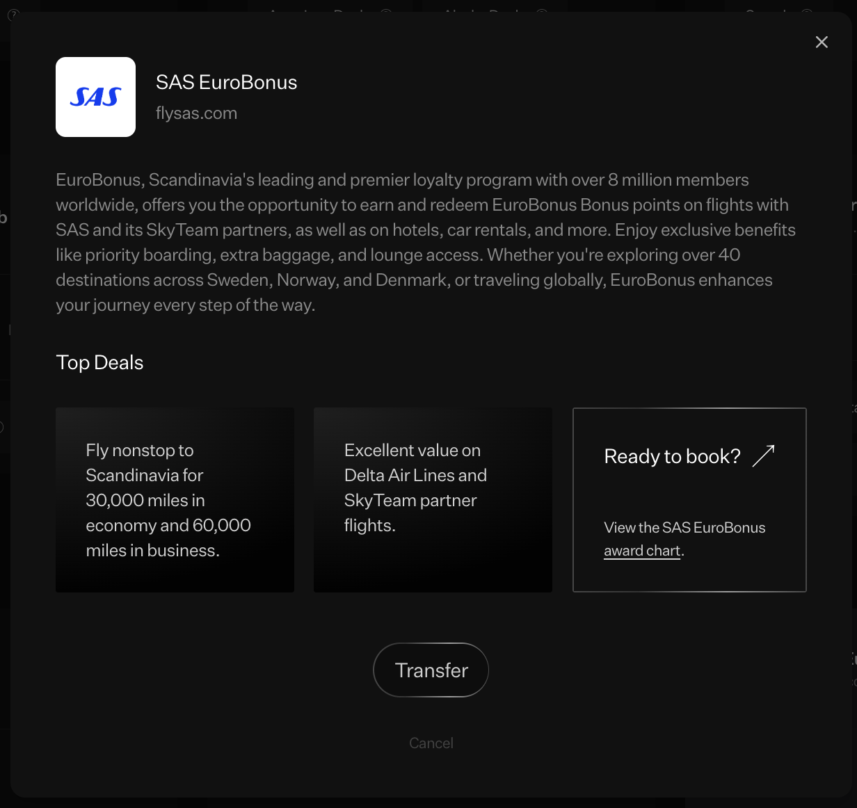 Rove Miles SAS transfer partner