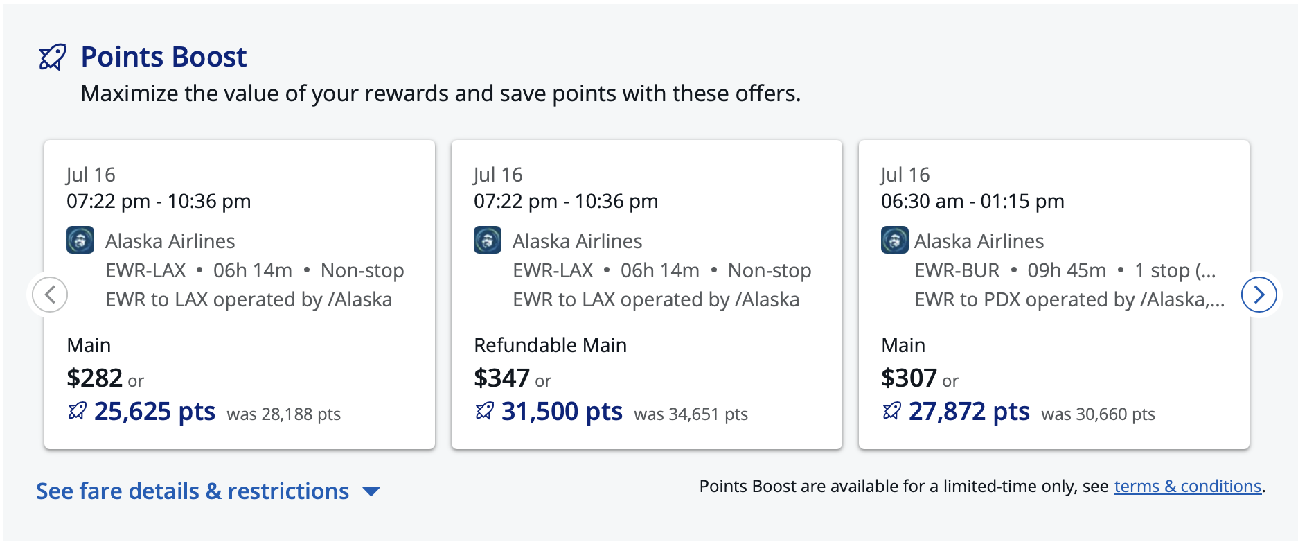 Screenshot of Alaska Airlines Points Boost in the Chase Travel portal