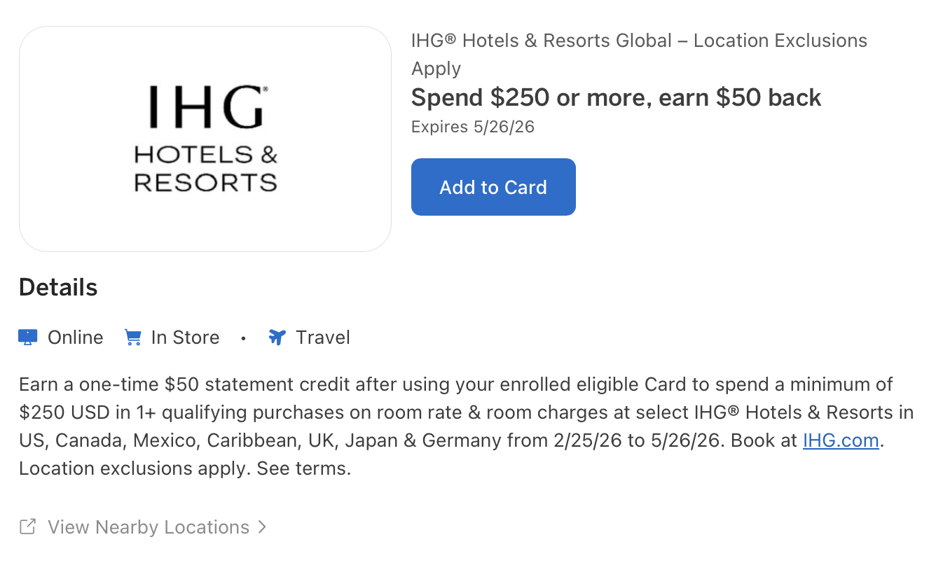 Screenshot of IHG Amex Offer