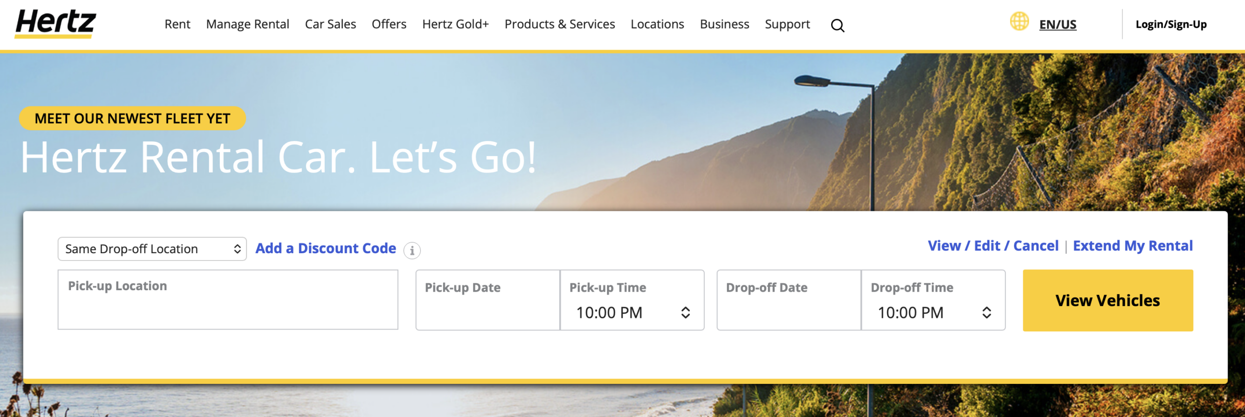 Screenshot of Hertz homepage