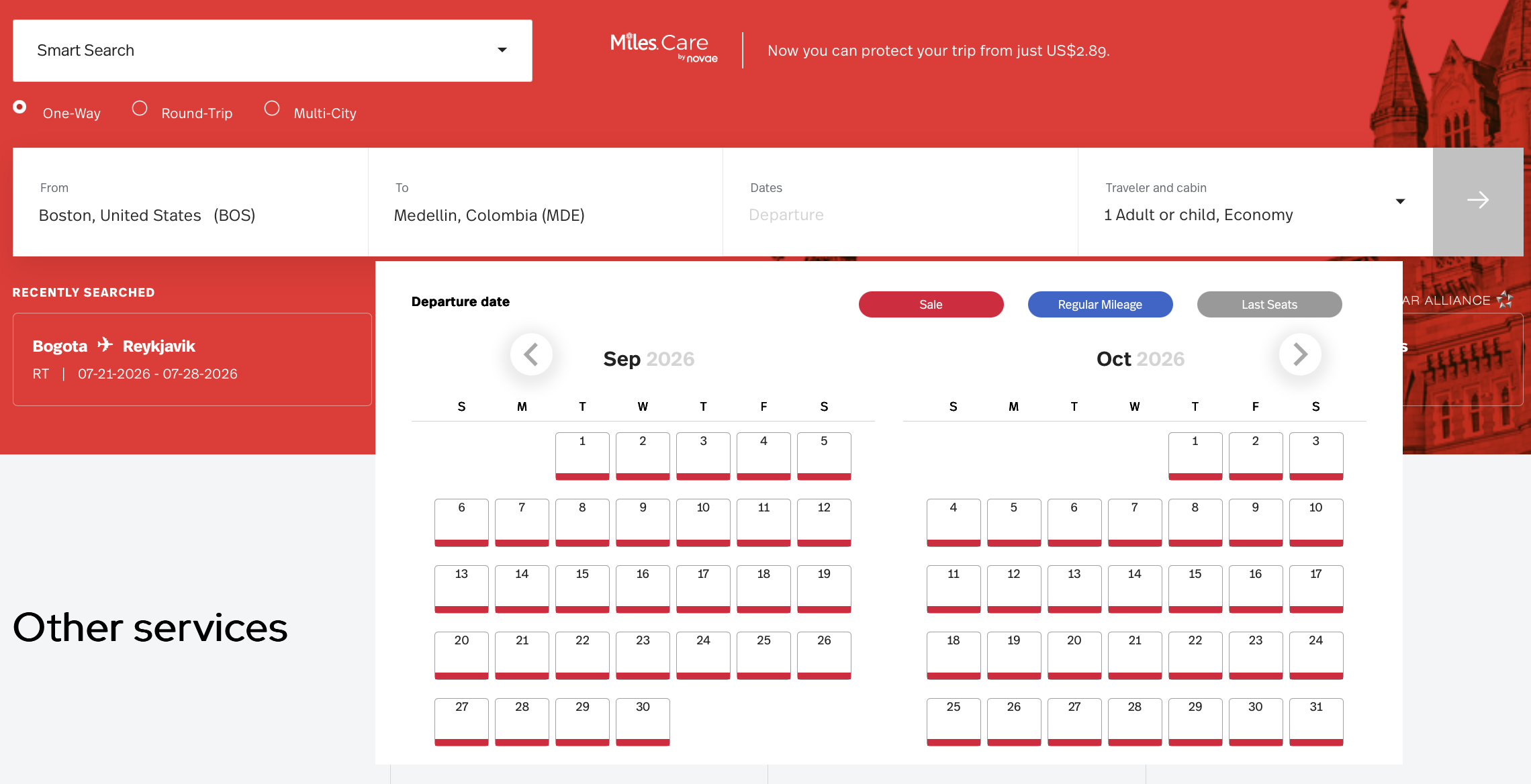 Screenshot of LifeMiles award sale availability