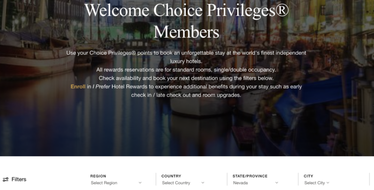 Preferred Hotels & Resorts award booking page