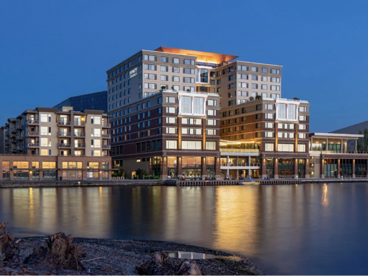 Hotel building on the edge of water