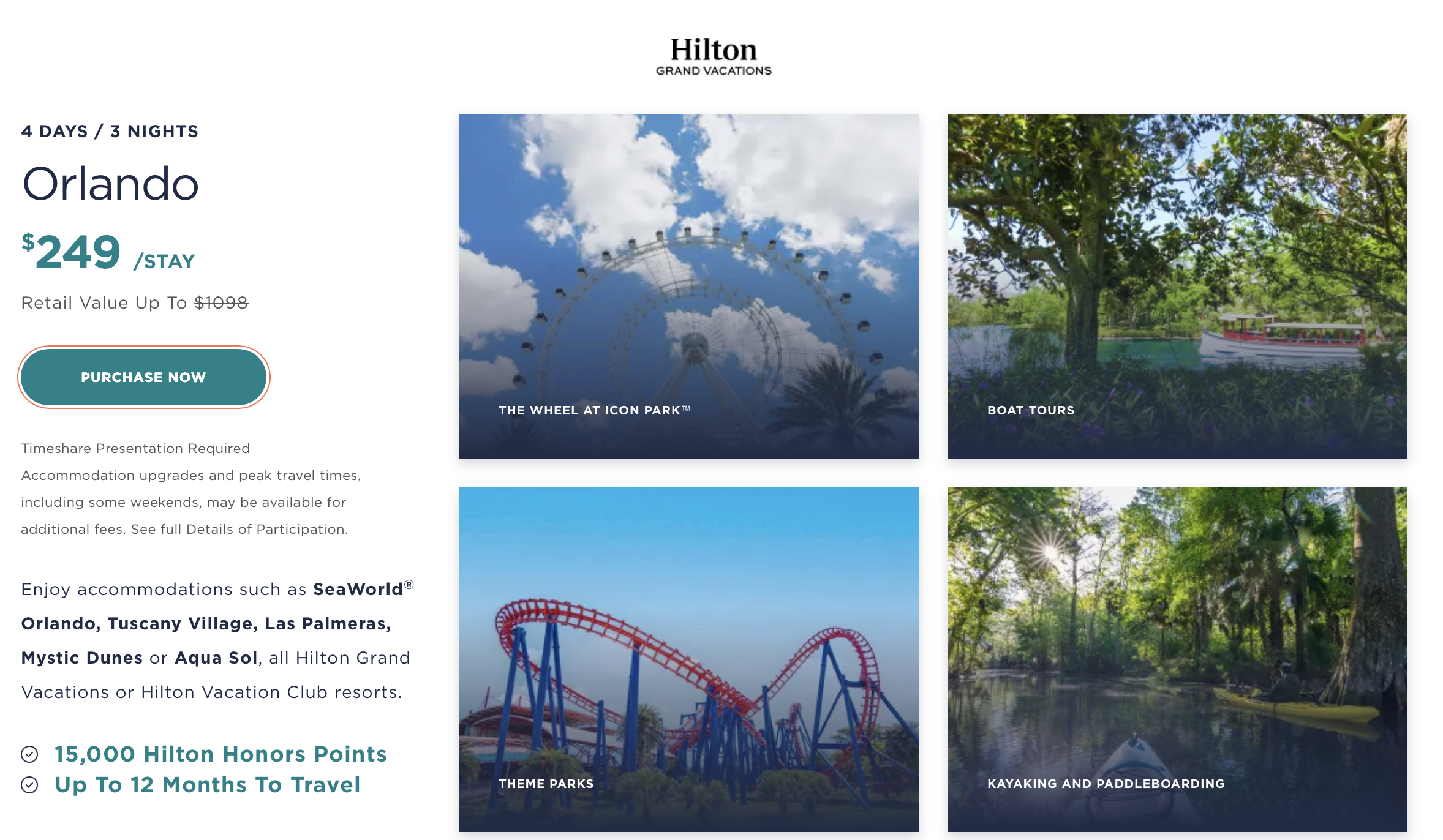 Screenshot of Hilton Grand Vacations Orlando offer