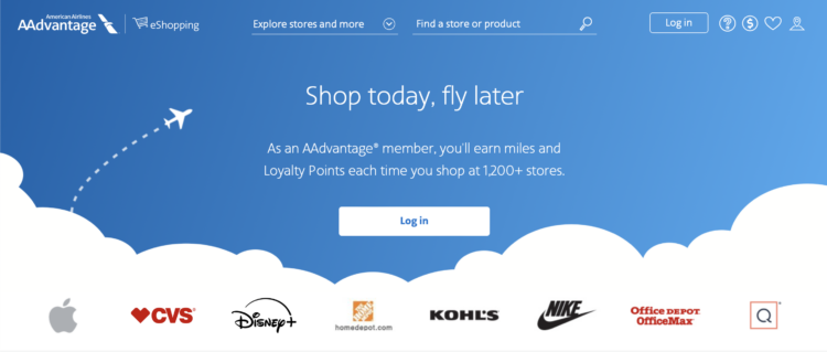 AA eShopping banner log in page