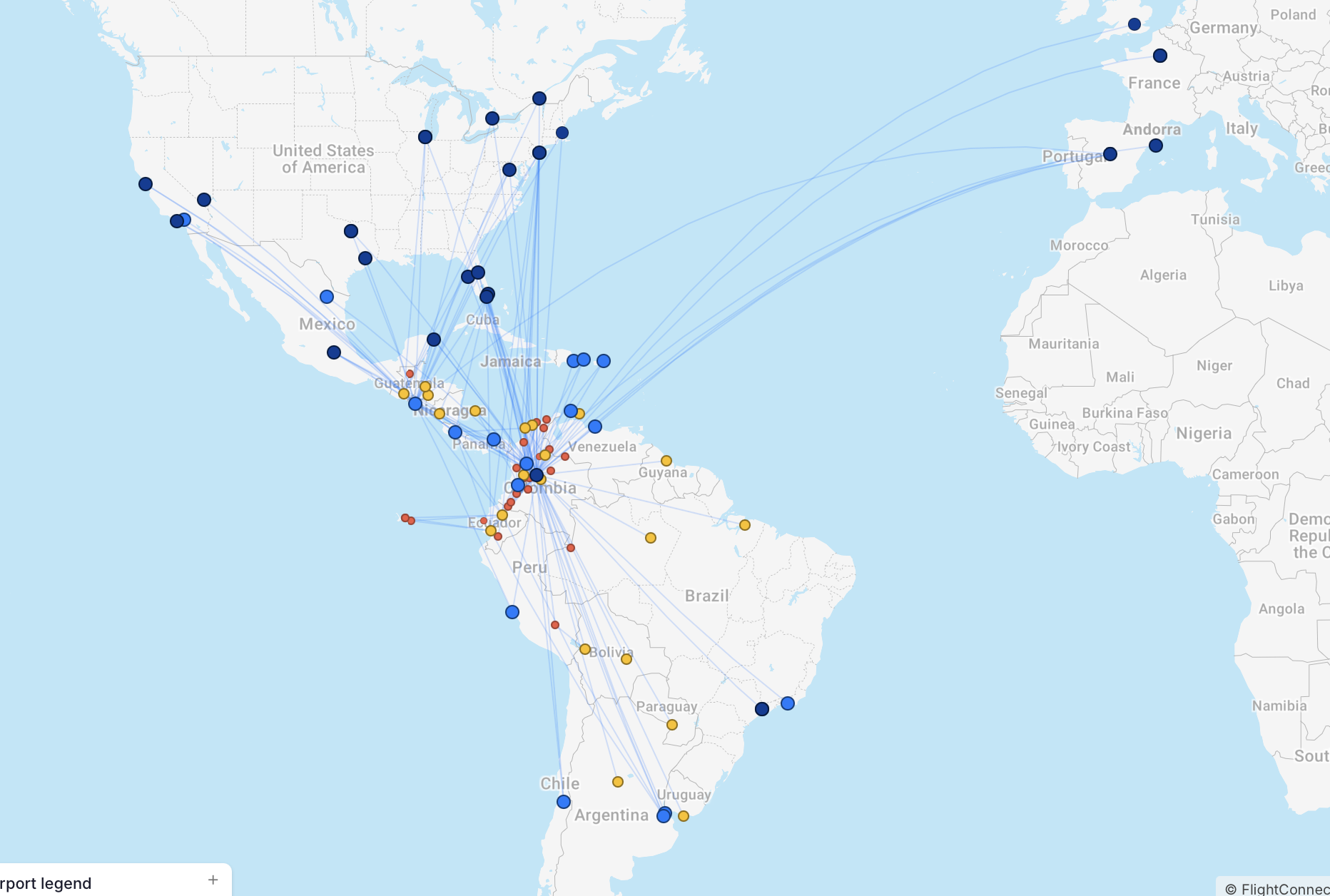 Screenshot of Avianca's route map