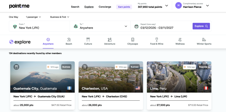 Point.me explore page
