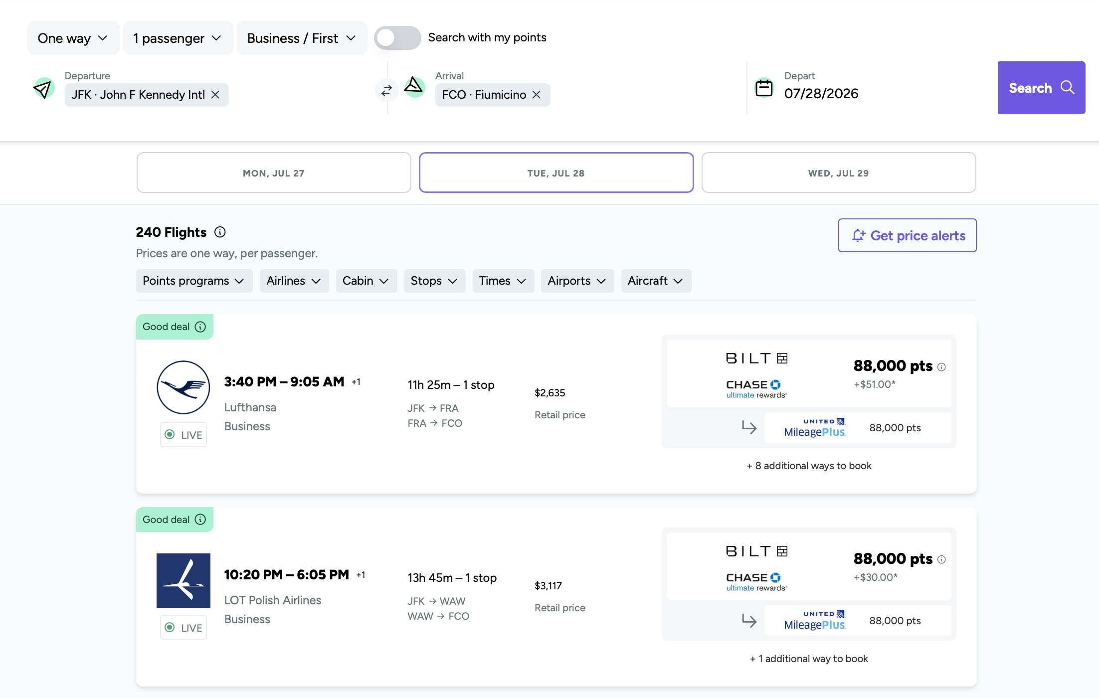 Point.me results page