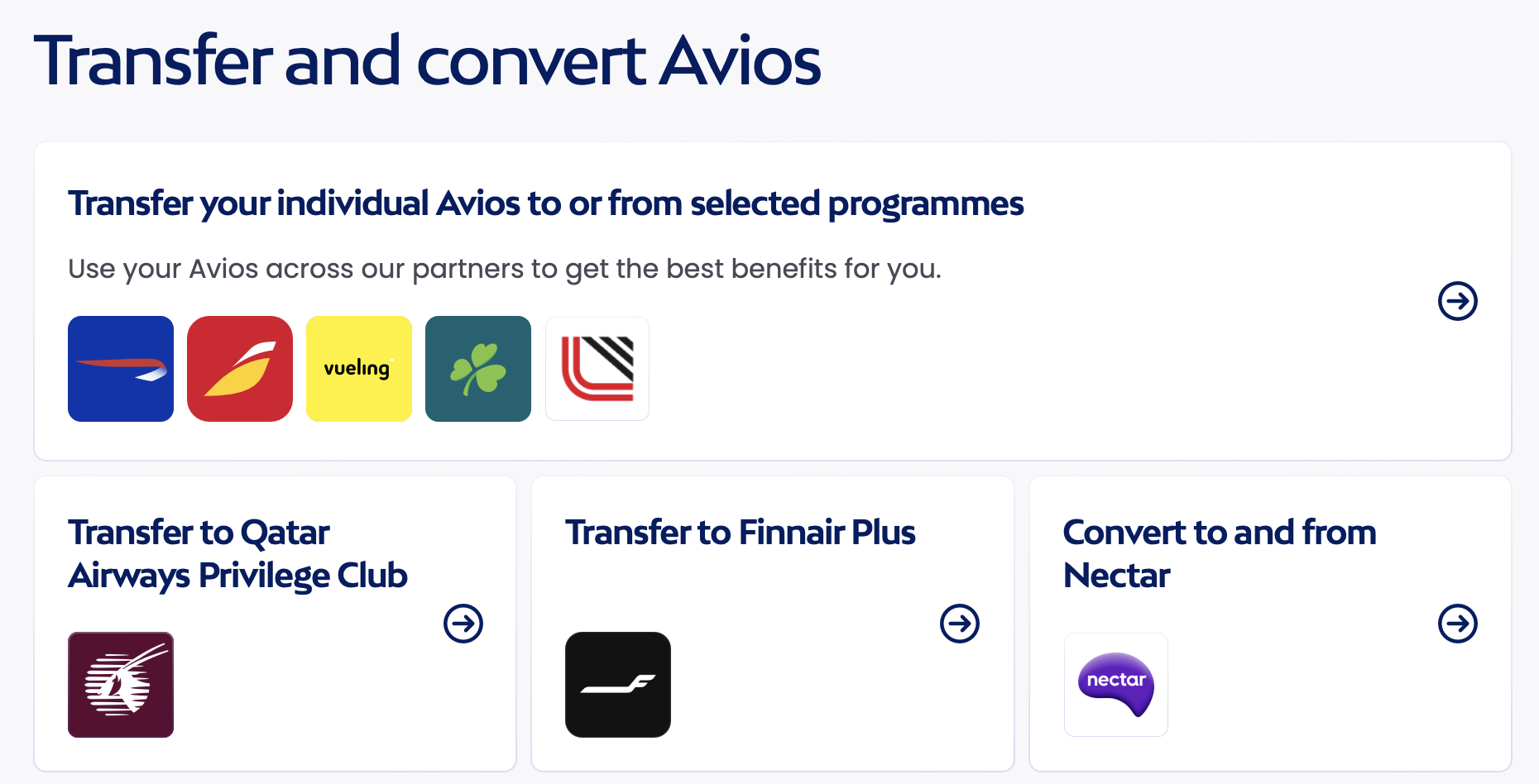 Screenshot of Avios transfer page