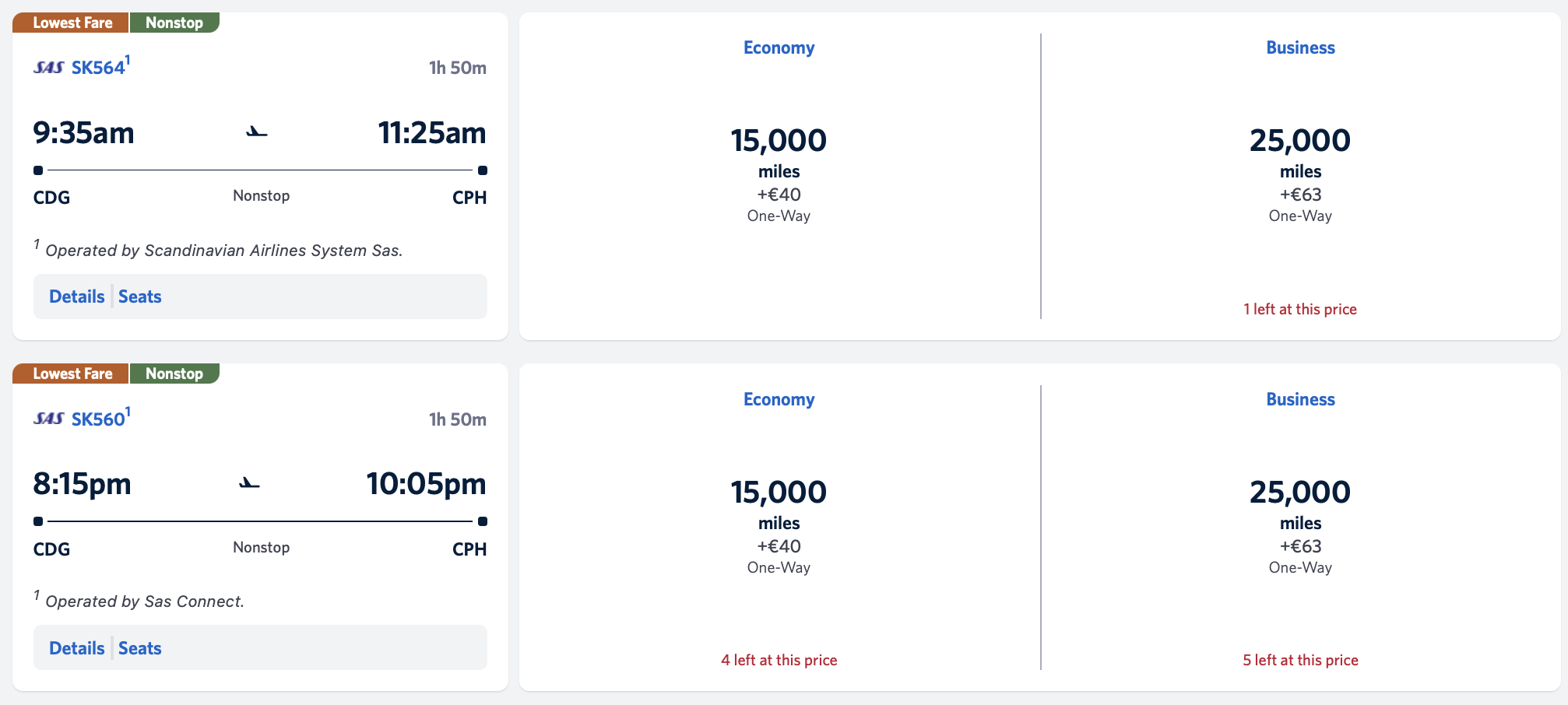 Screenshot of Delta award availability