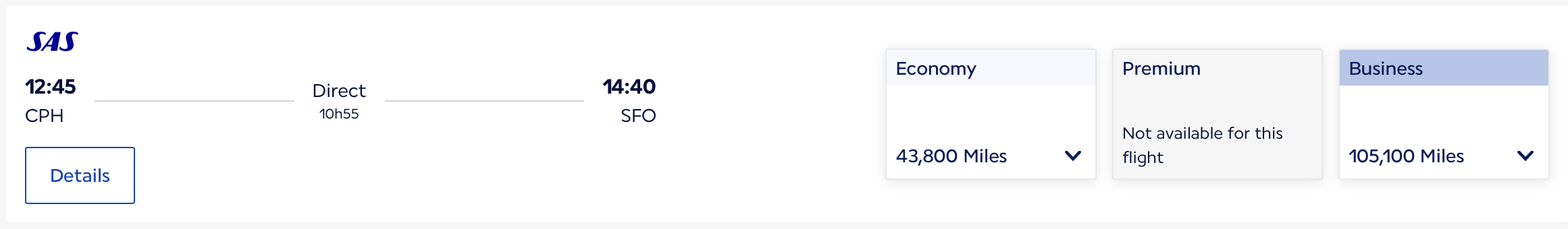 Screenshot of Air France award availability