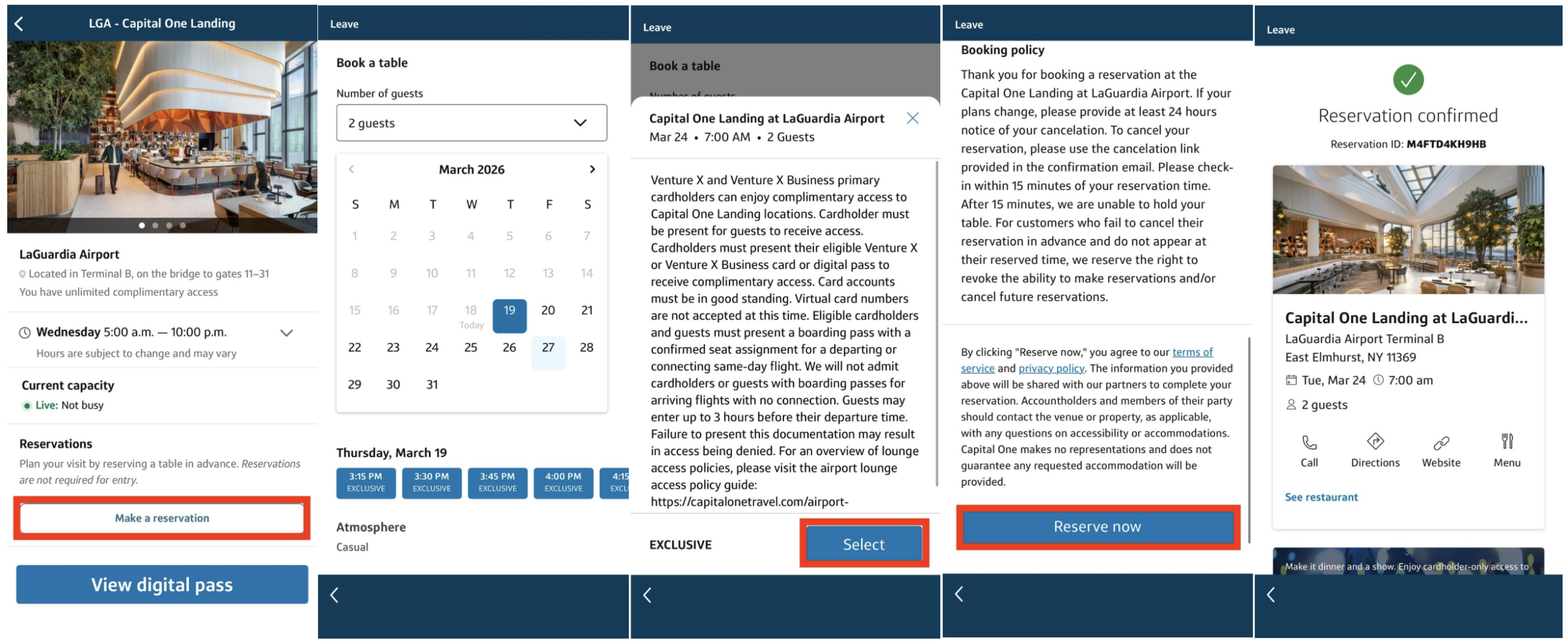Screenshot of Capital One Landing reservation process