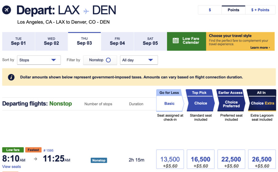 Southwest flight from LAX to DEN.