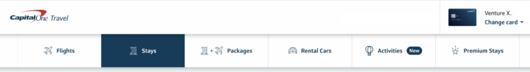 White background with blue text showing the Capital One Travel portal