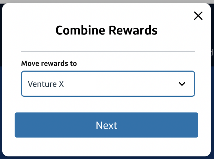 White box with blue and black writing showing Combine Rewards and Venture X