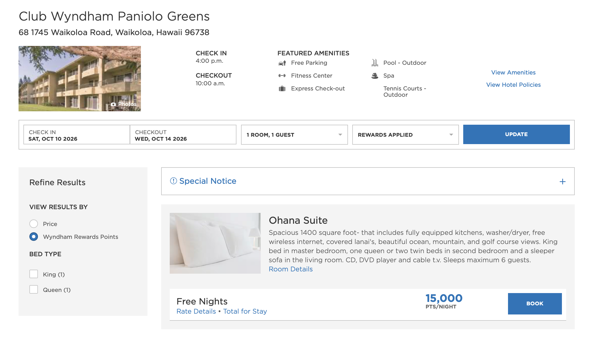 Club Wyndham Paniolo Greens award redemption