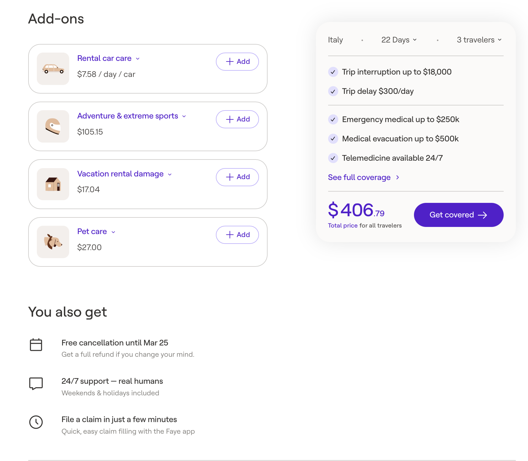 Screenshot of Faye policy