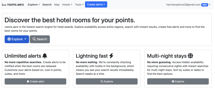 Rooms.aero homepage