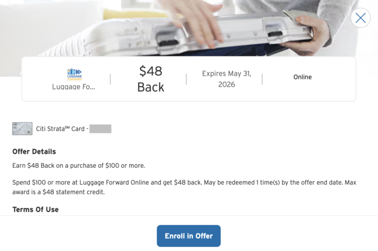 $48 back at Luggage Forward