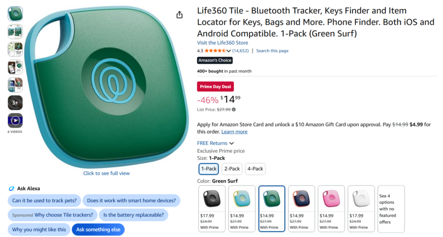 Tile discounted by 46% for Amazon Prime Day