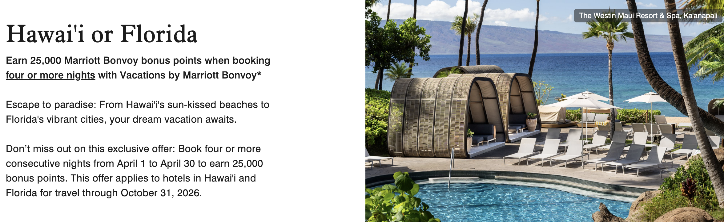 Screenshot of Vacations by Marriott April 2026 promo.