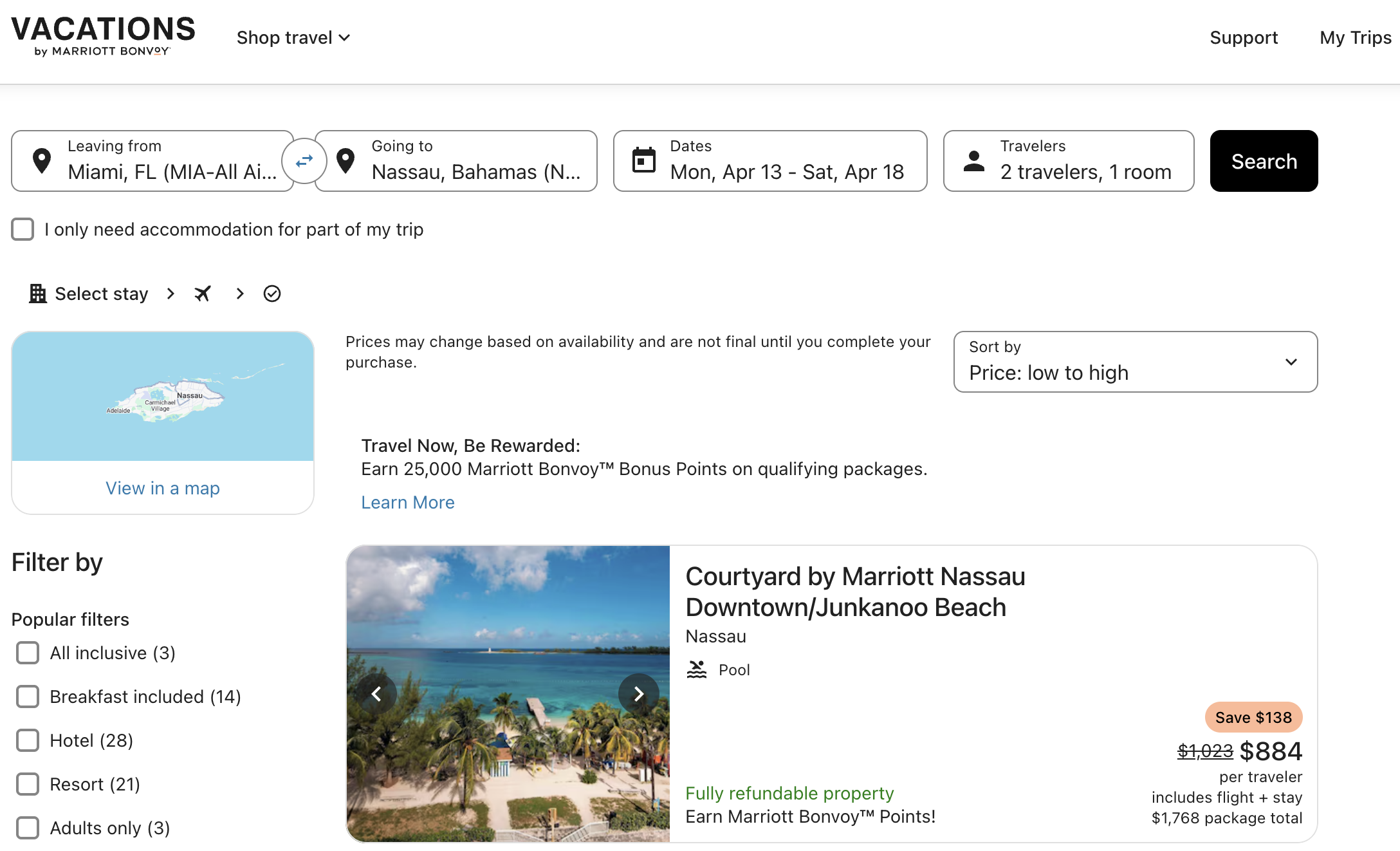 Vacations by Marriott offer for Nassau.