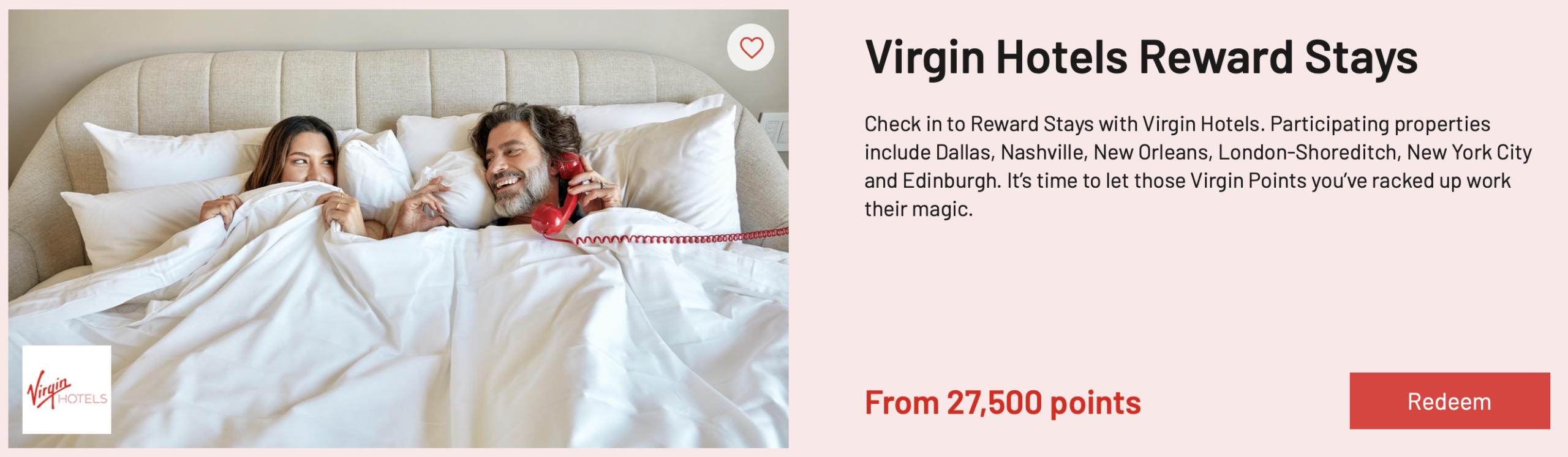 Virgin Hotel bookable through Virgin Red.