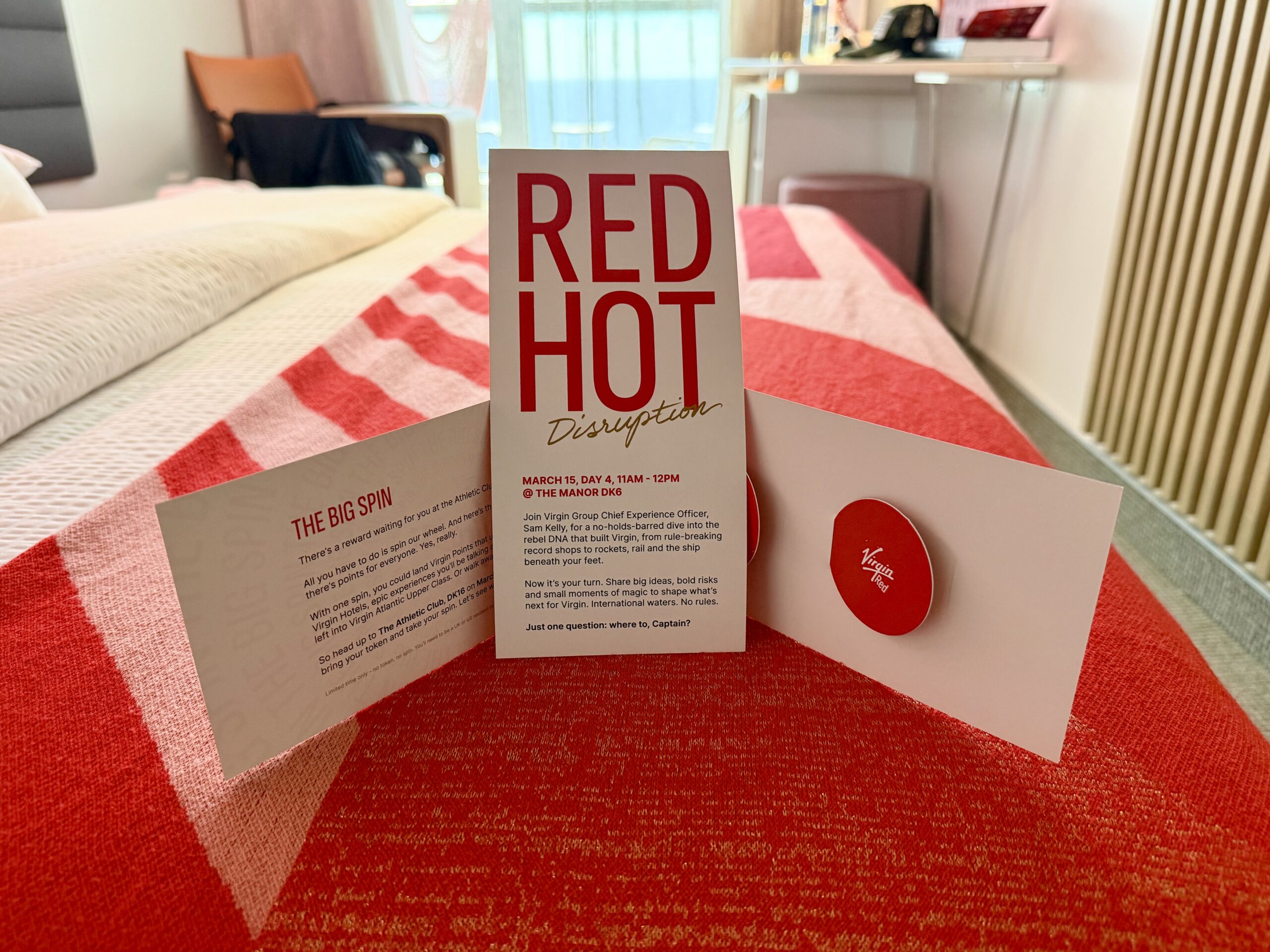 Virgin Voyages promo placard for Red Hot Sailing