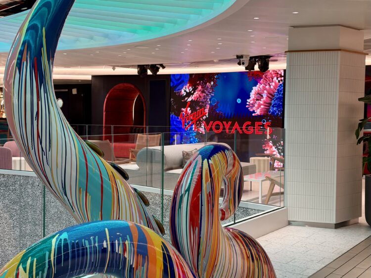 Virgin Voyages branded lobby on Brilliant Lady