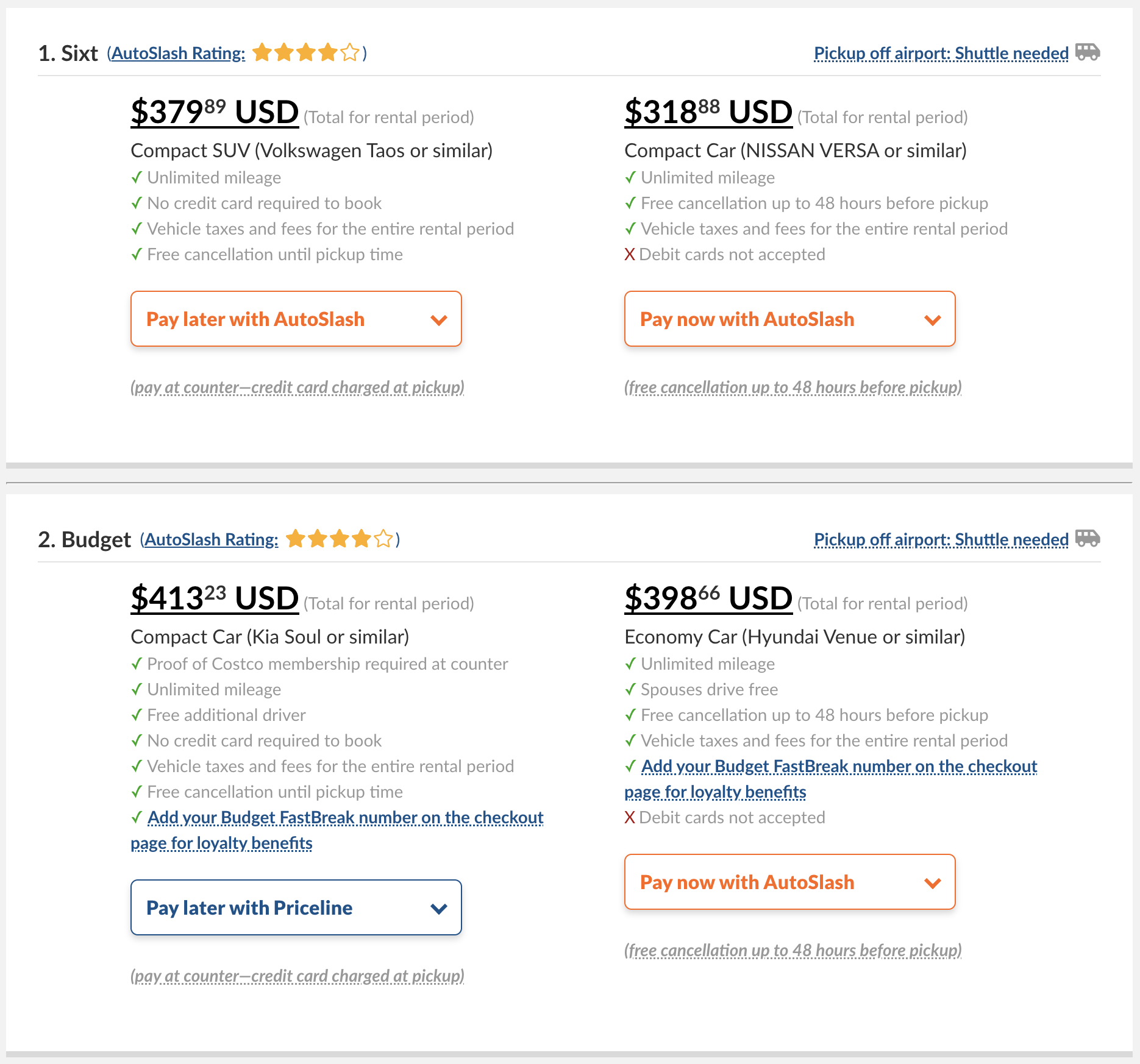 Autoslash booking options