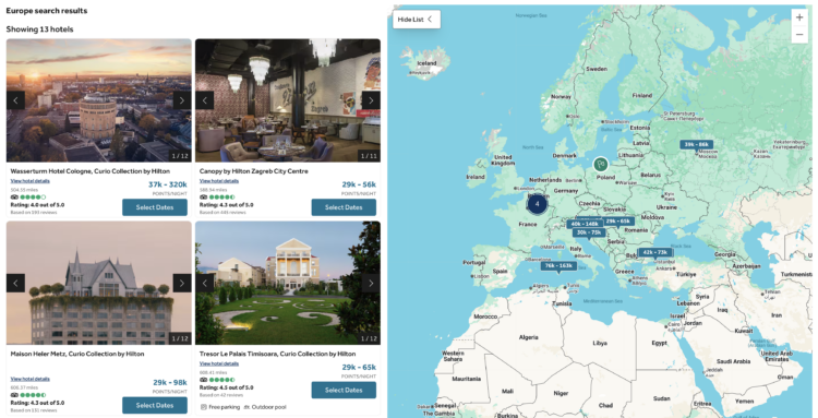 The Hilton points explorer tool