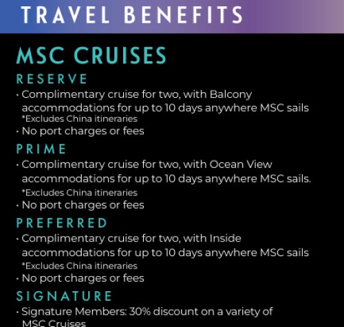 Ocean Prime status benefits showing MSC cruise offer from casino status match