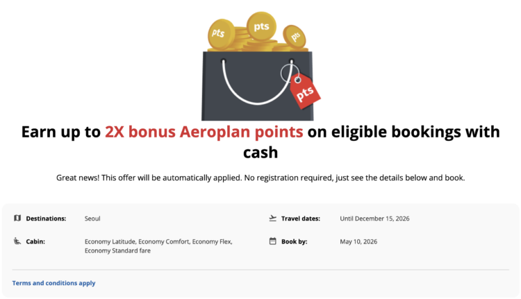 Screenshot of Air Canada bonus point promotion.