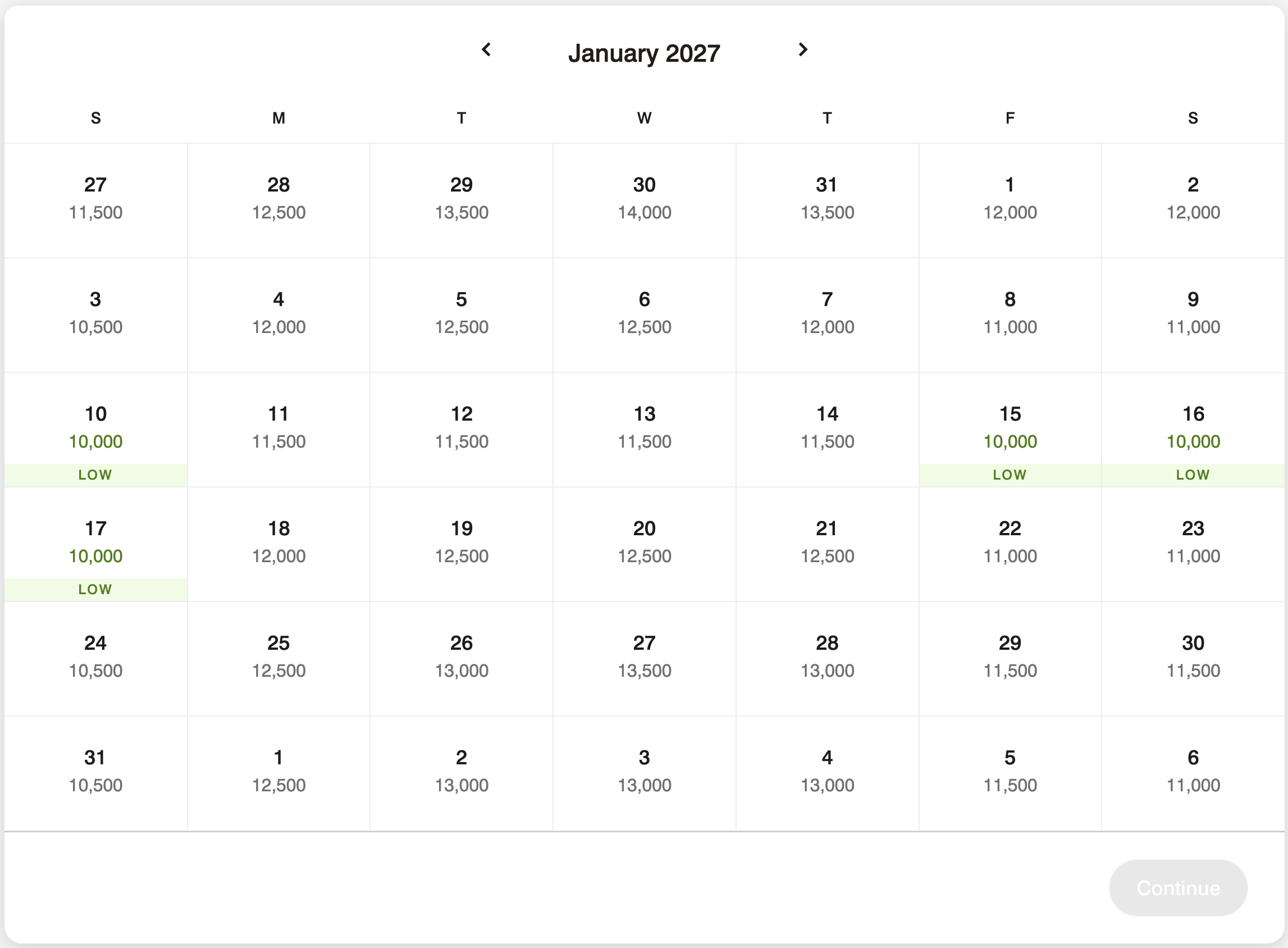 Screenshot of Aloft Panama award calendar