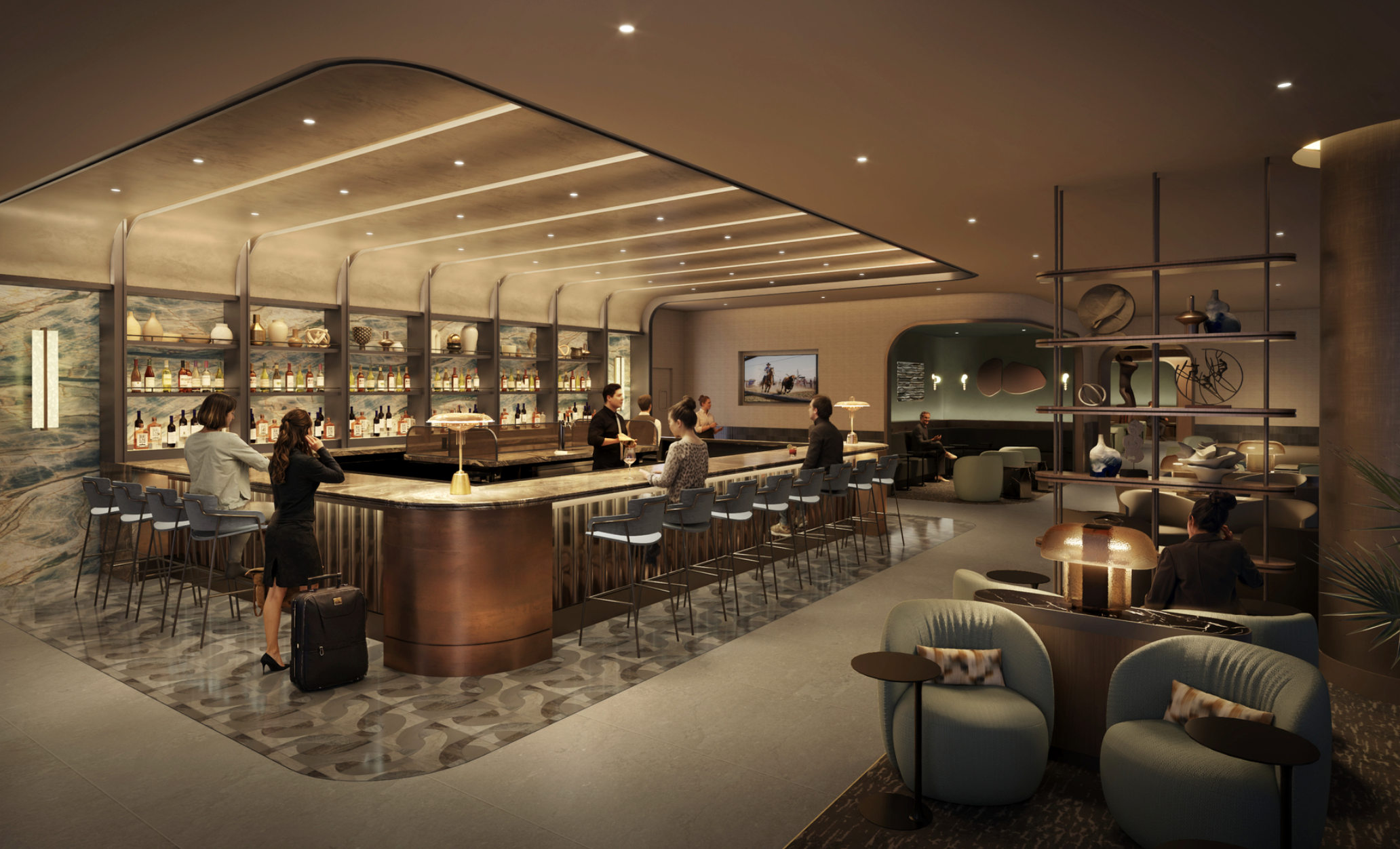 Rendering of the expanded DFW Amex Centurion Lounge.