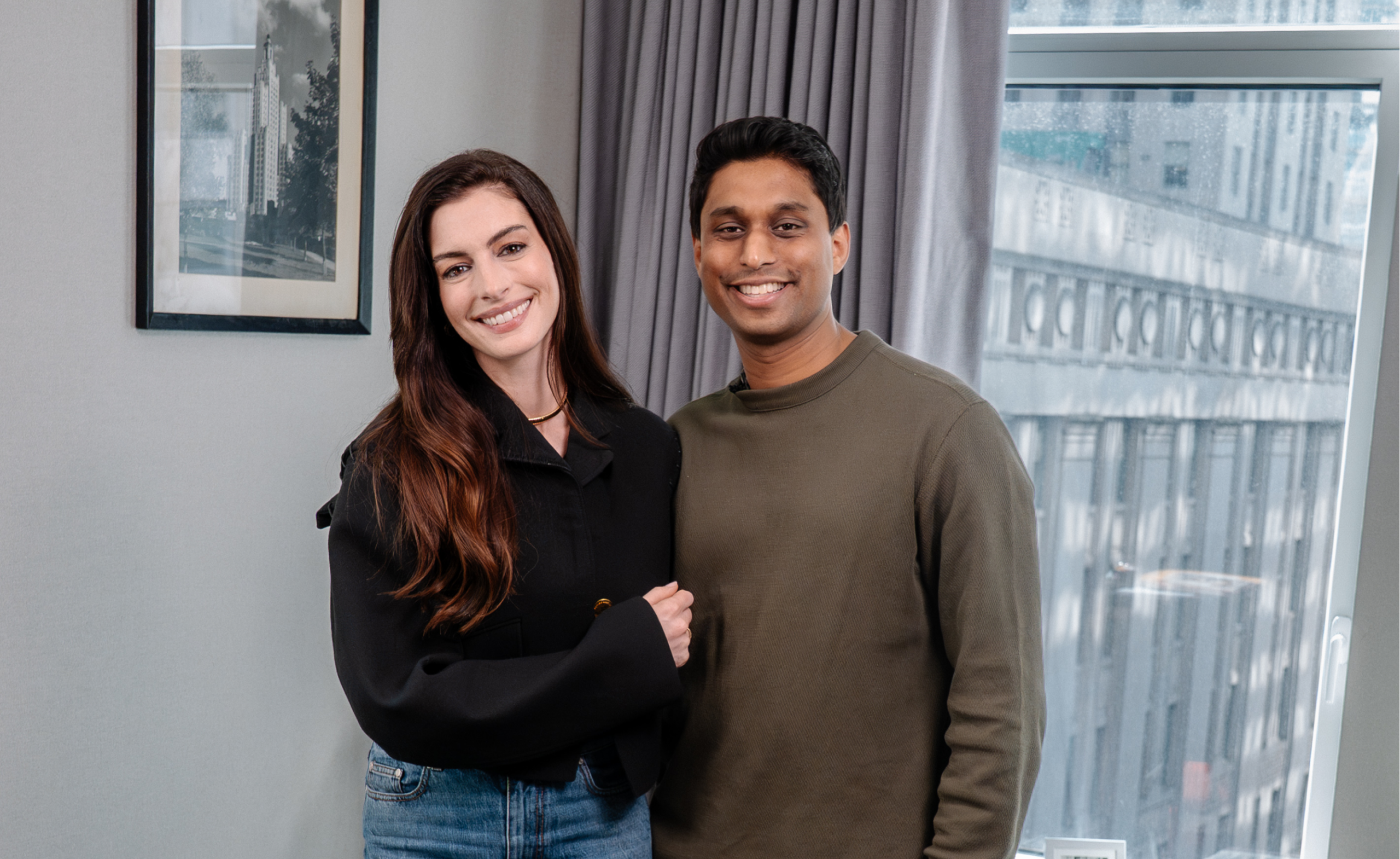 Anne Hathaway with CEO of Bilt Rewards, Ankur Jain
