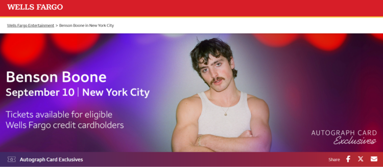 Screenshot of Benson Boone Wells Fargo Exclusives concert