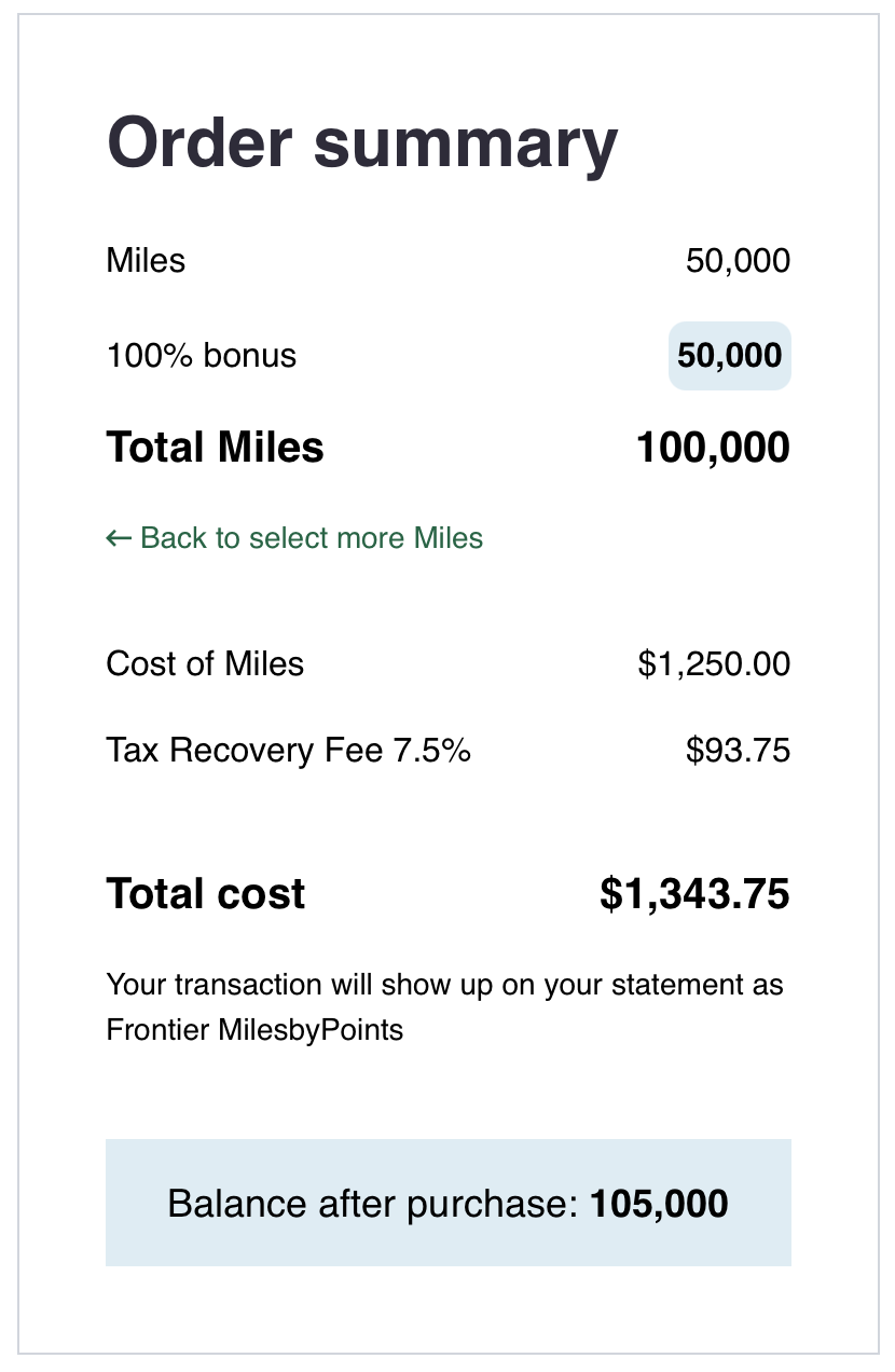 Buy Frontier Airlines miles receipt.