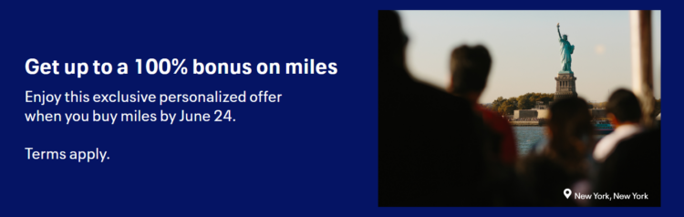 Screenshot of United Airlines buy miles promo banner