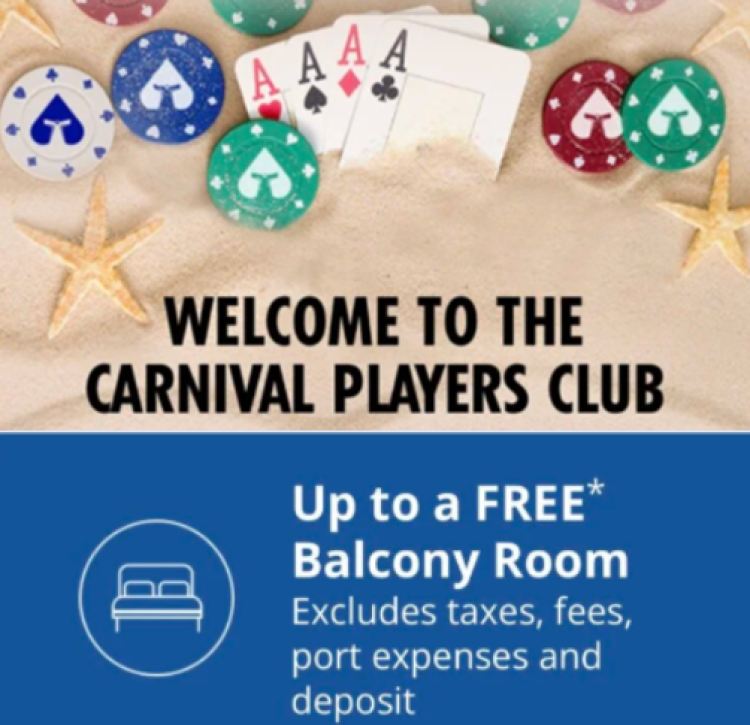 A screenshot of a Carnival Players Club offer.
